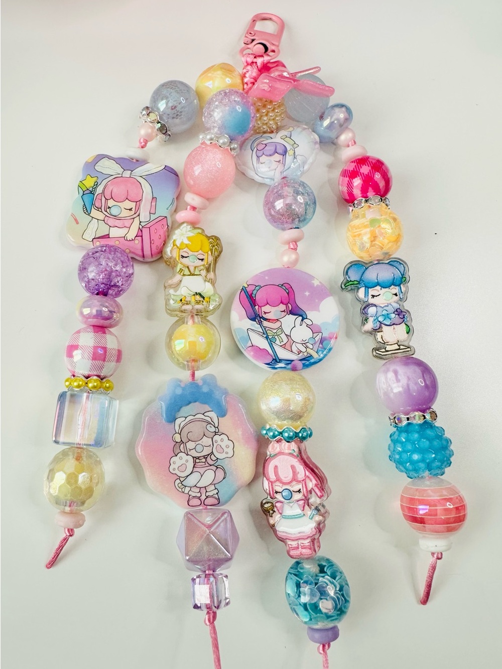 Nanci Pastel Bead Bag Charm Keychain - backpack Pink & Multicolor